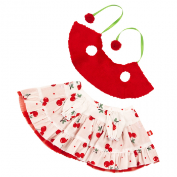 Платье с вишнями и жилет с помпонами для Зайки Ми (малый)