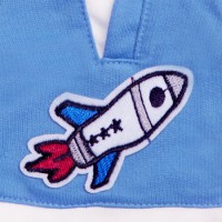 Футболка синяя с ракетой и сливовые штаны - одежда для Басика 19 см